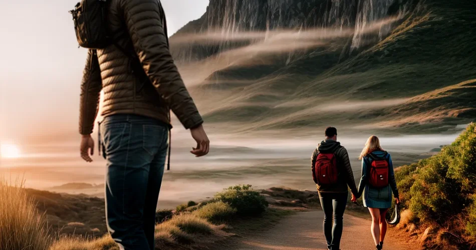 Fotos casal caminhada por do sol amor