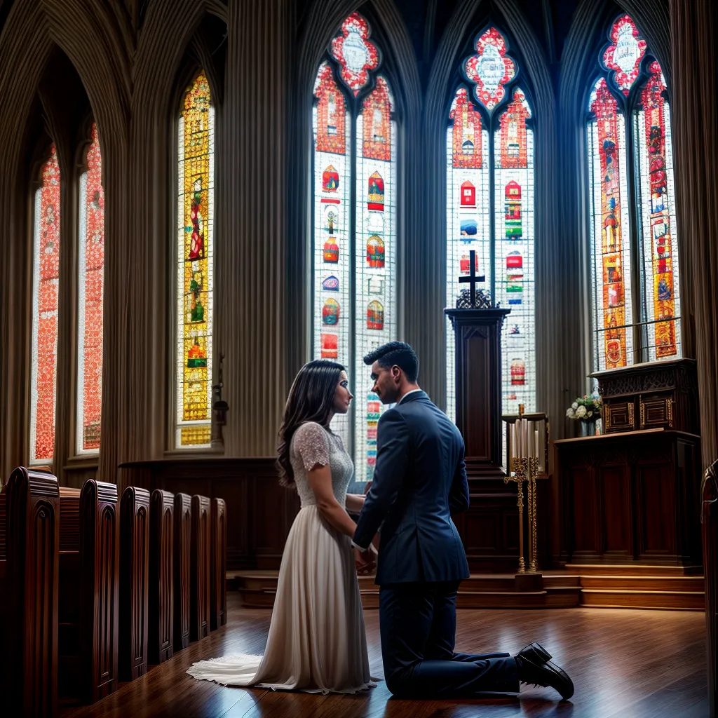 Fotos casal orando igreja vitrais