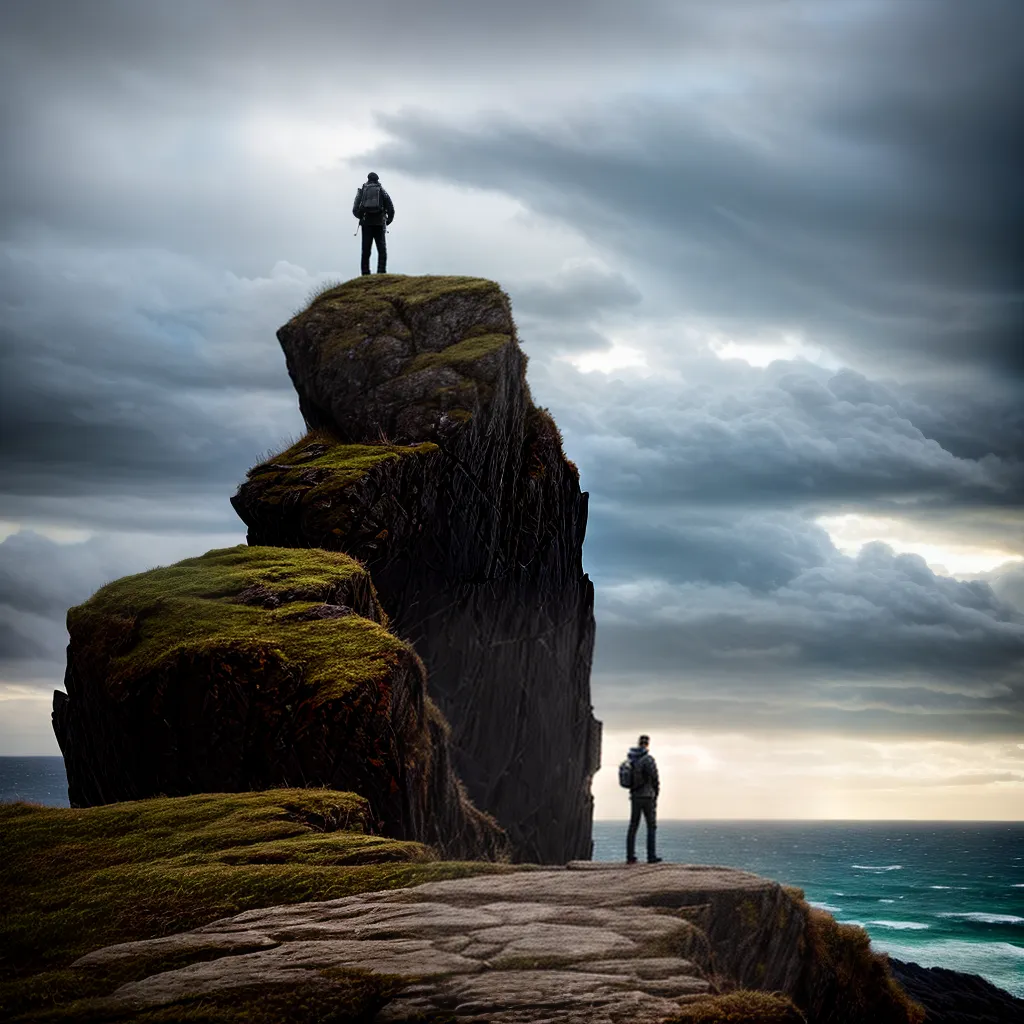 Fotos cliff mar agitado ceu nuvens raio