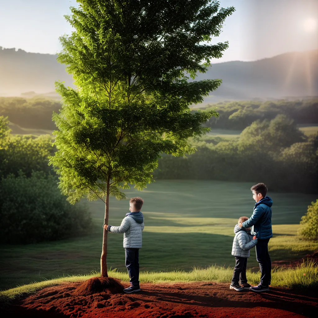 Fotos crianca plantando arvore futuro brilhante
