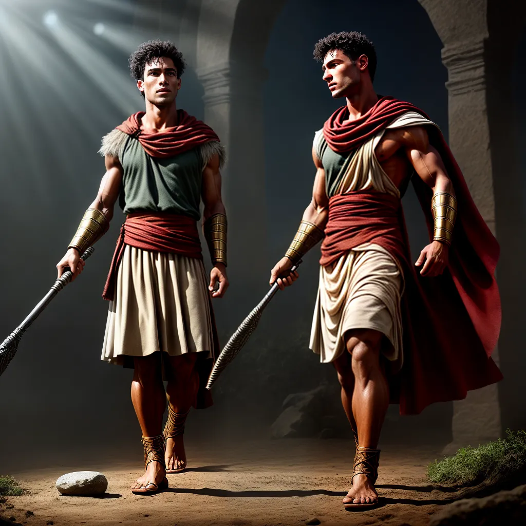 Heróis da fé: histórias bíblicas de integridade e humildade. 6 Fotos davi heroi fe pedra gigante