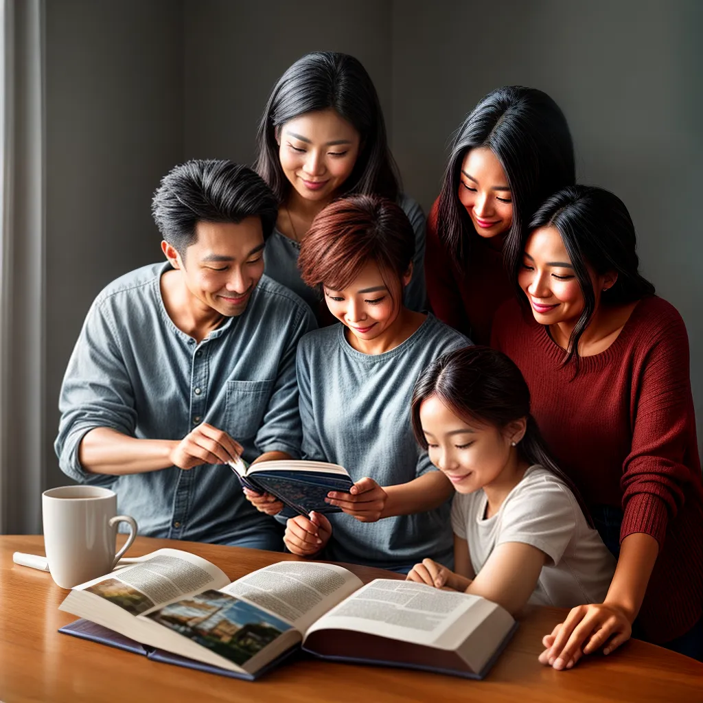 Fotos familia leitura biblia ilustrada