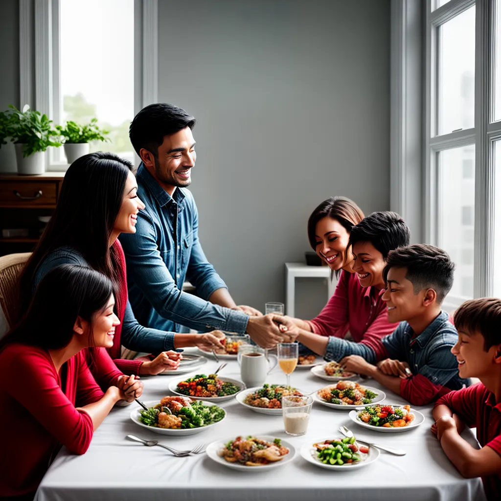 Fotos familia mesa oracao sorriso fe
