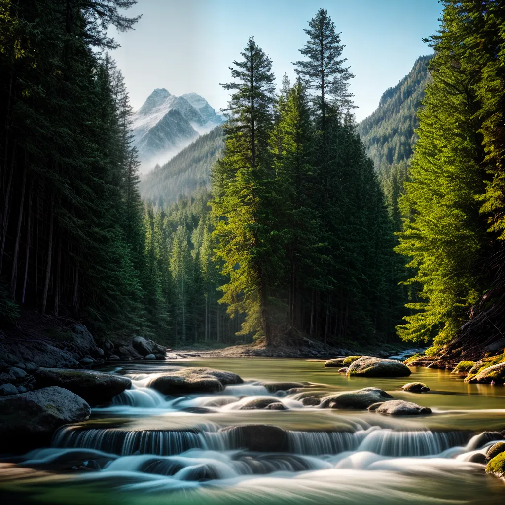 Fotos floresta rio montanhas neve