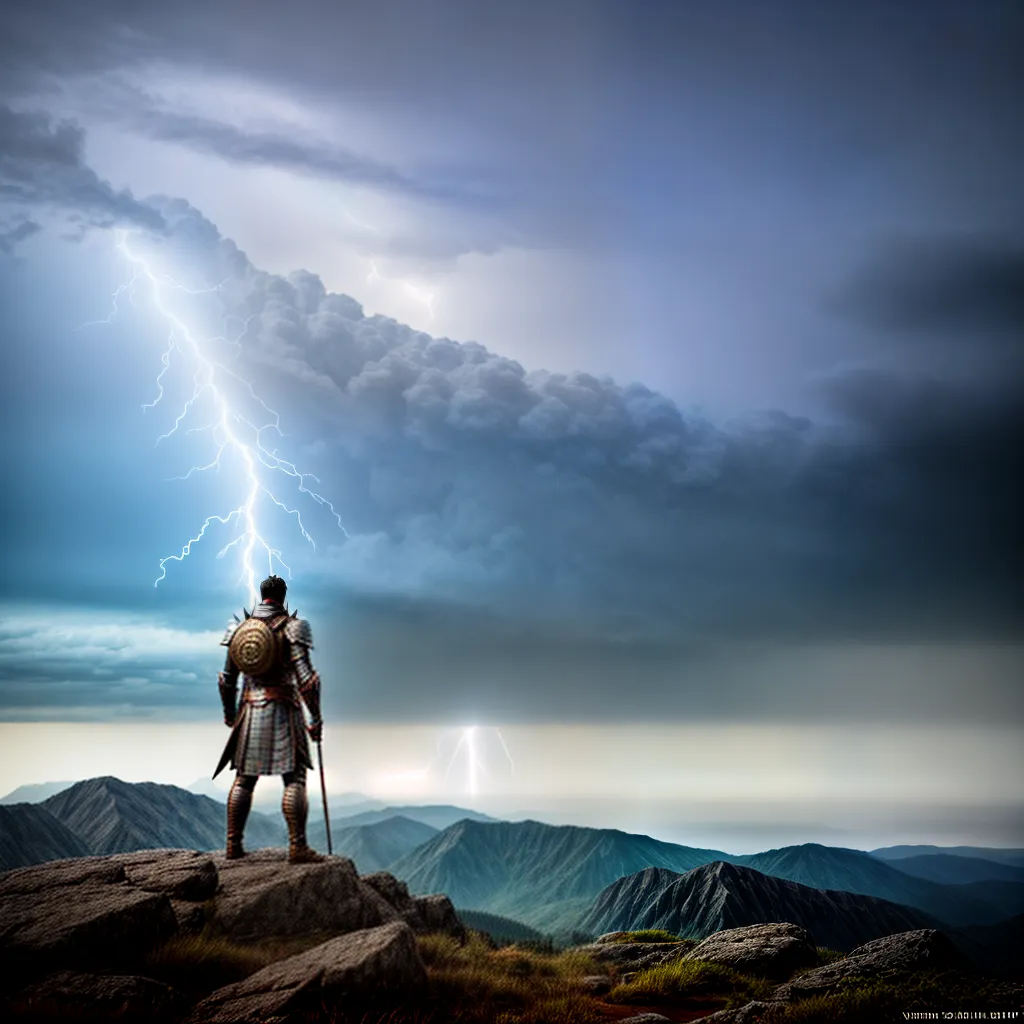 Fotos guerreiro montanha tempestade armadura