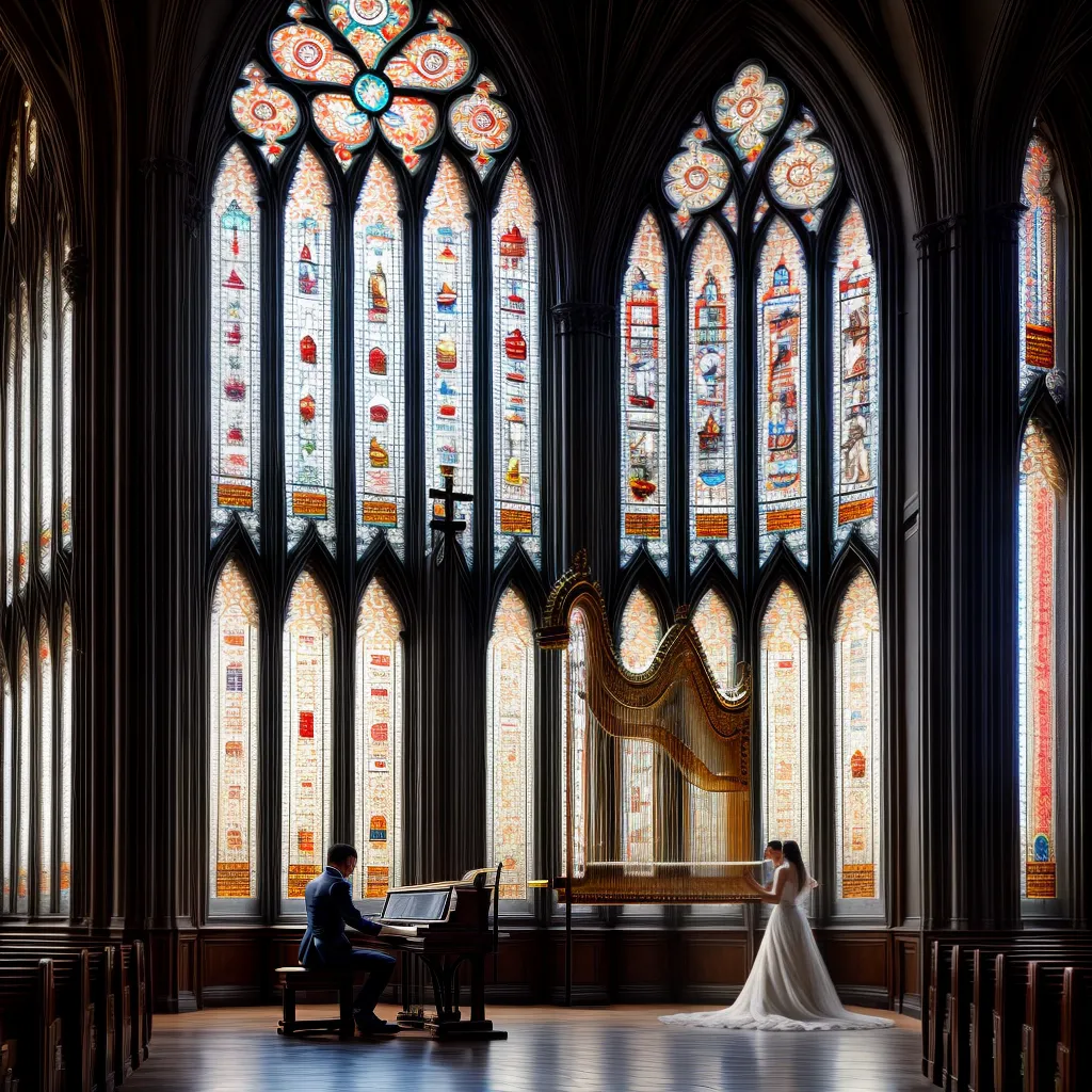 Fotos harpista igreja luz vitrais