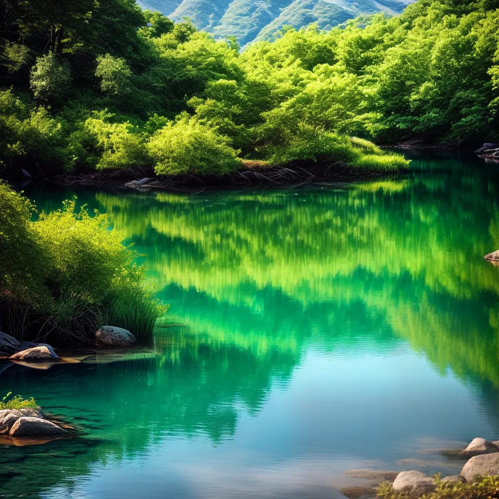 Fotos lago cristalino montanhas verde pureza