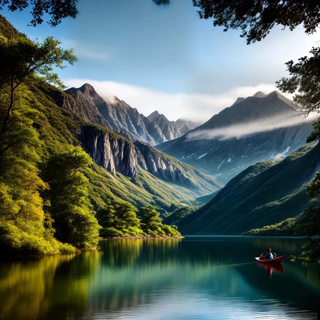 Fotos lago montanhas canoe serenidade