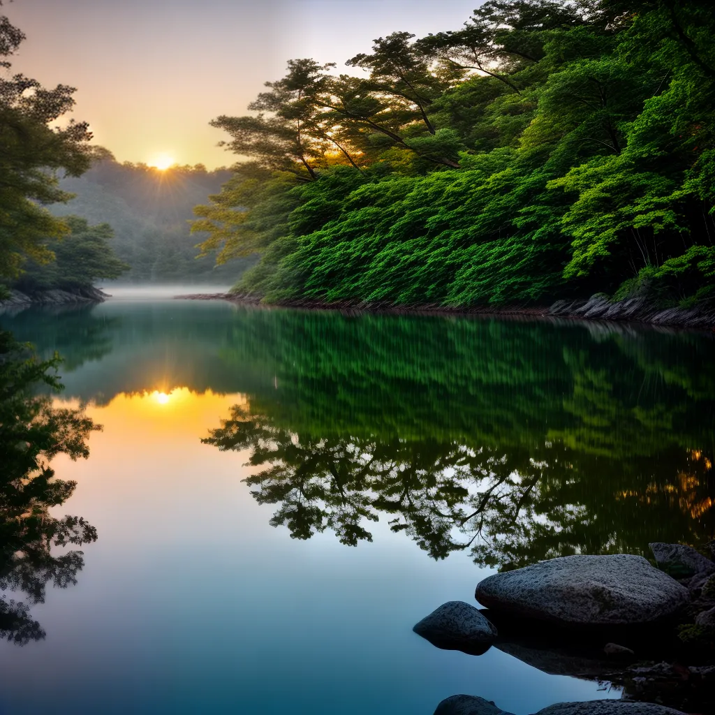 Fotos lago por do sol floresta reflexo paz