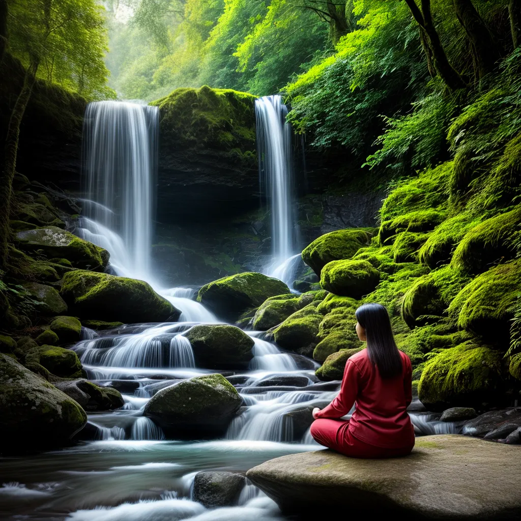 Fotos meditacao cachoeira natureza raios sol