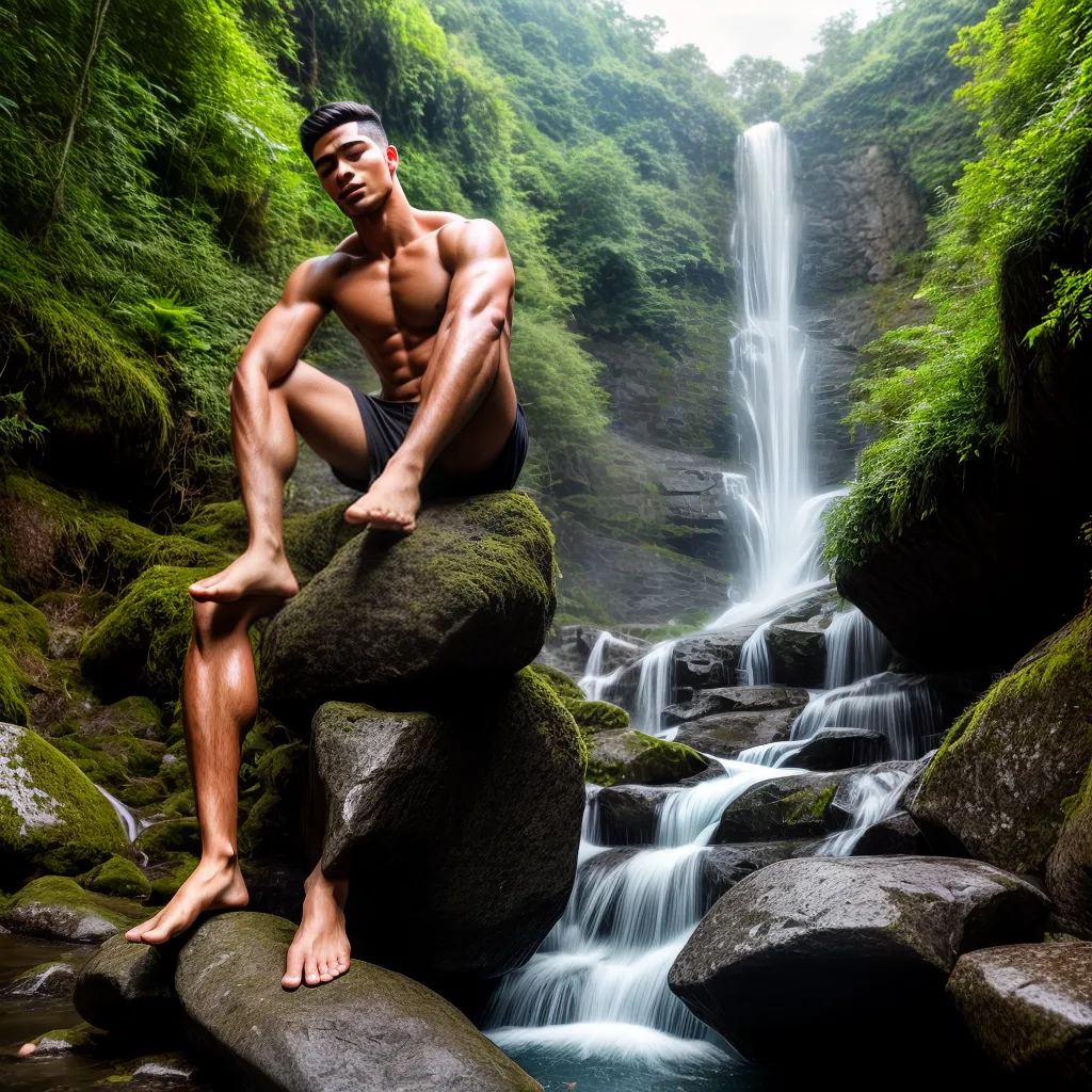 Fotos meditacao jovem cachoeira montanha