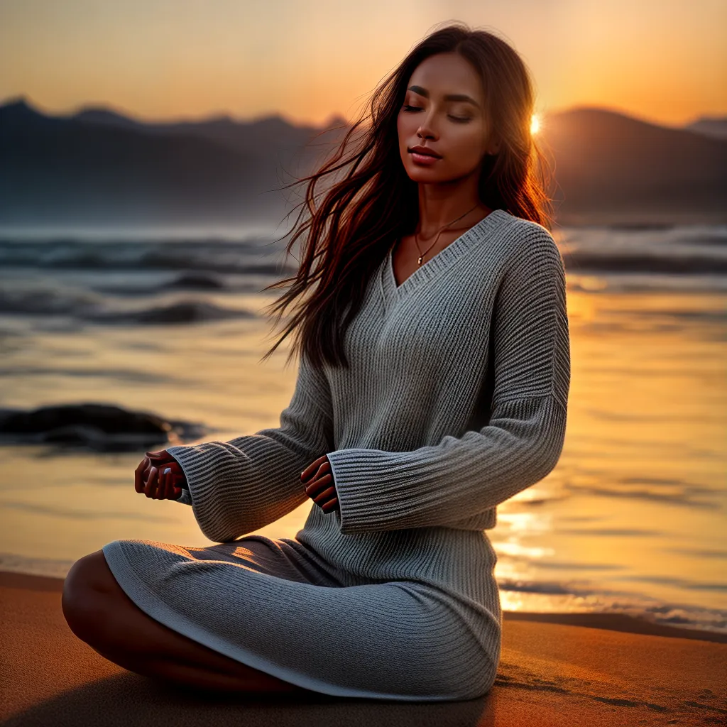 Fotos meditacao praia por do sol renovacao