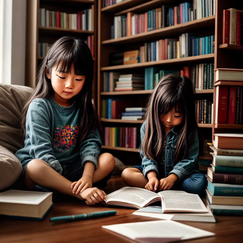 Fotos menina livros coloridos estante