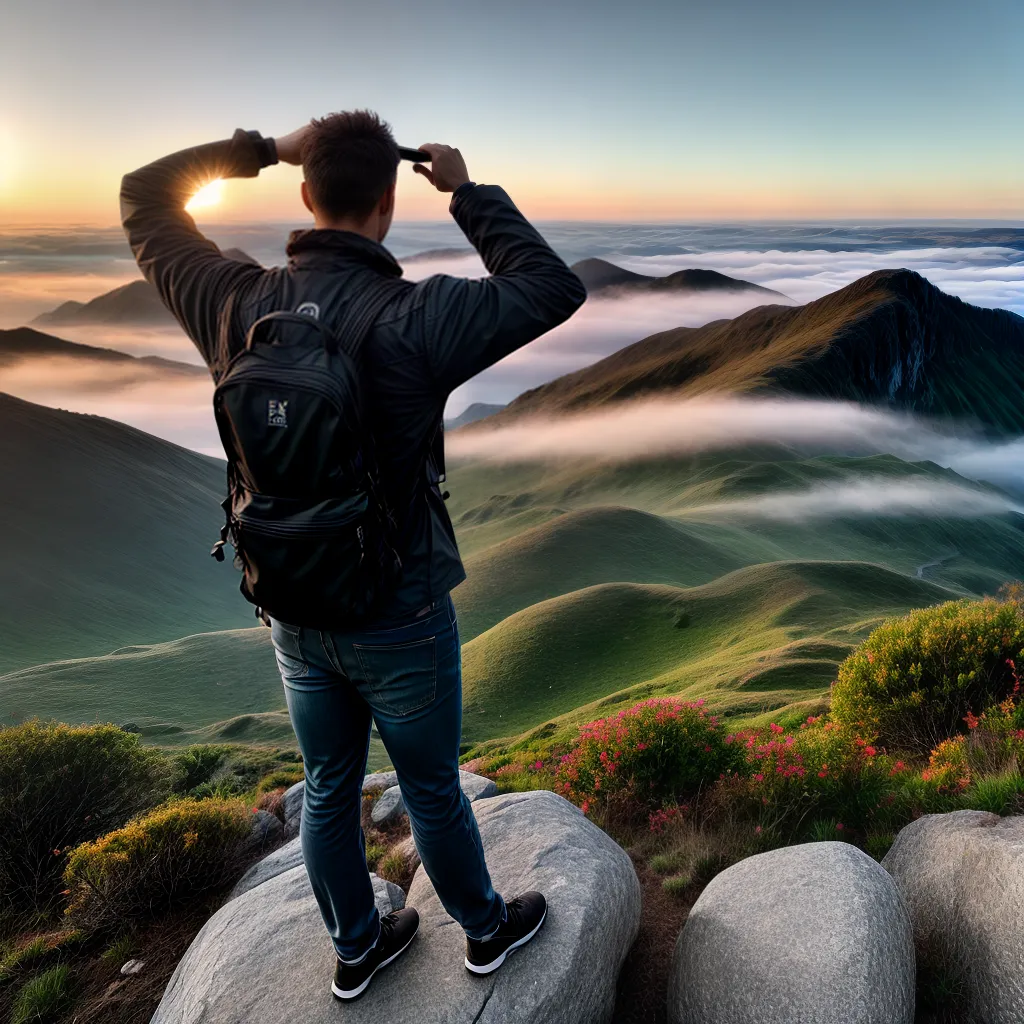 Fotos montanha sol bracos celebracao fe