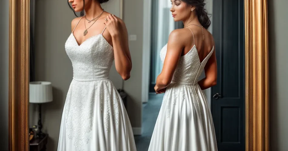 Fotos mulher vestido branco espelho cruz