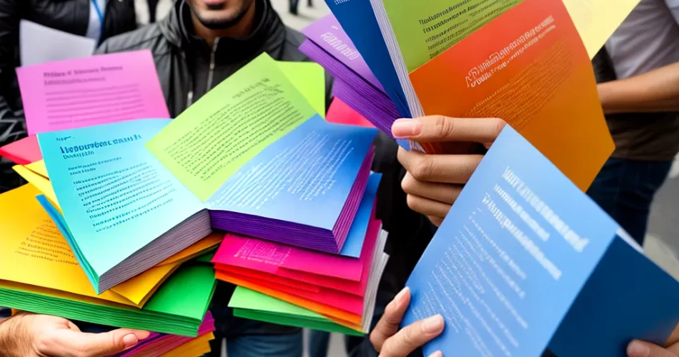 Fotos panfletos coloridos sorriso pessoas