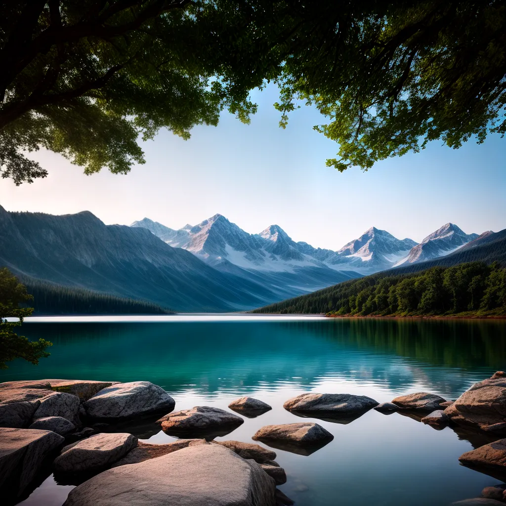 Fotos paz lago montanhas por do sol