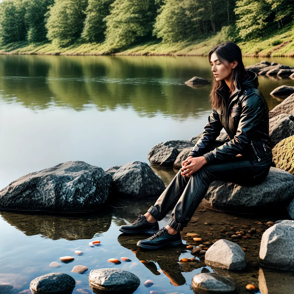 Fotos pessoa lago por do sol contemplacao