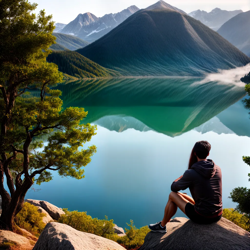 Fotos pessoa lago por do sol montanhas