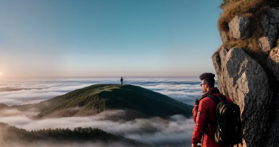 Fotos pessoa pensativa paisagem nebulosa