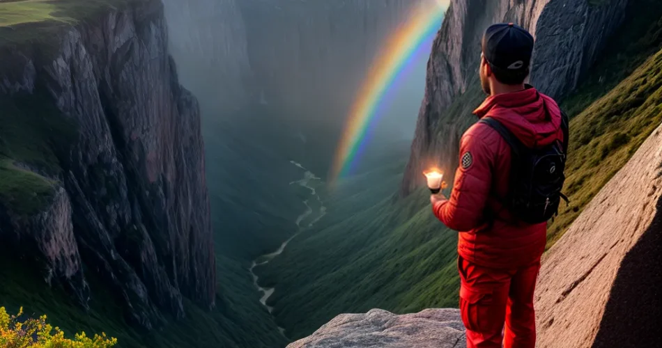 Fotos pessoa por do sol lanterna arco iris