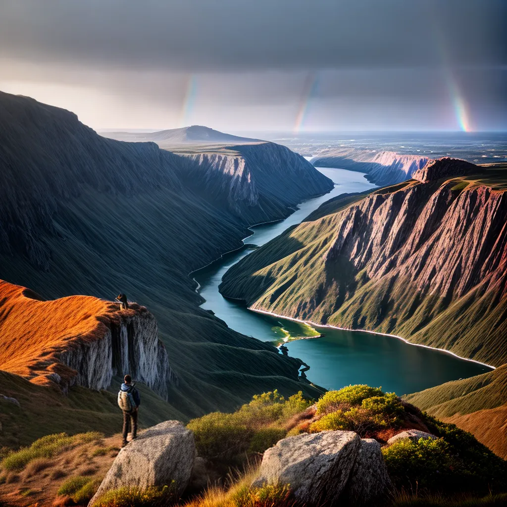 Fotos pessoa por do sol penhasco arcoiris