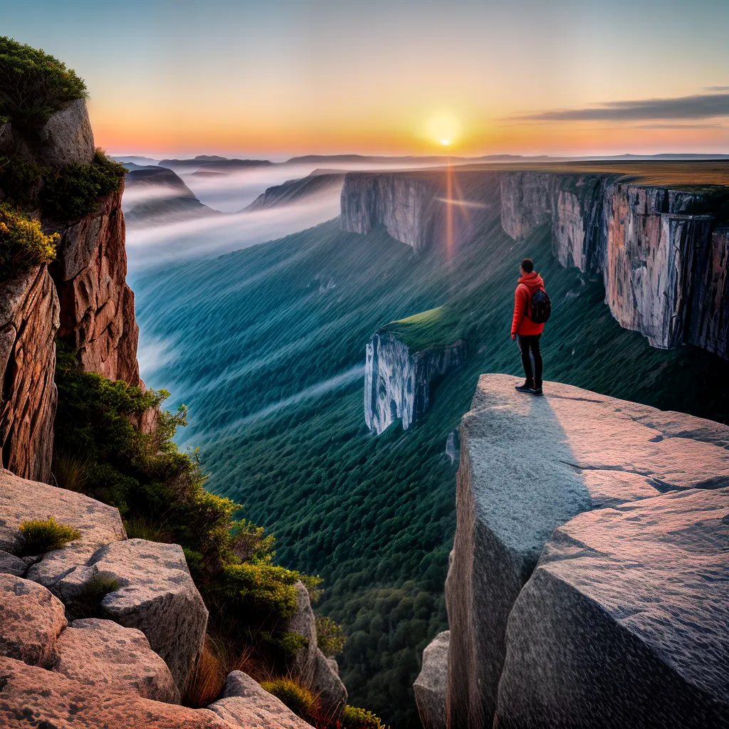 Fotos pessoa por do sol penhasco fe confianca 1