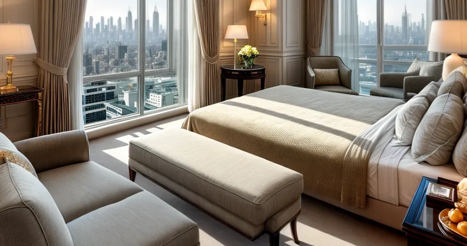 Fotos quarto luxo vista panoramica frutas champanhe