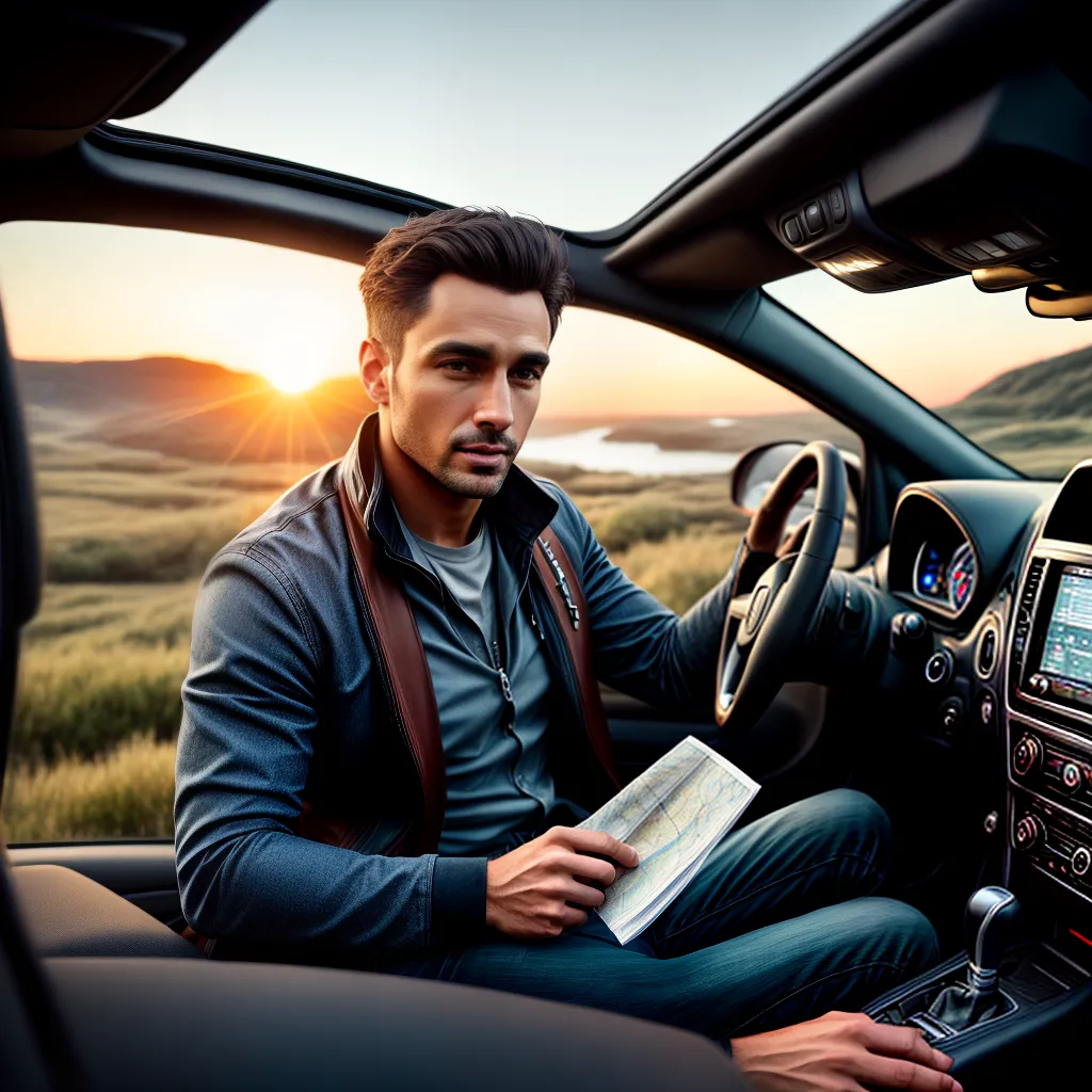 Fotos viagem carro por do sol mapas