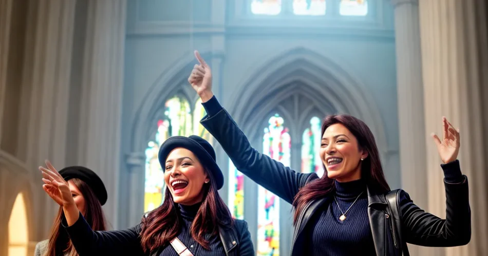 Fotos voluntario sorriso turistas igreja informacao