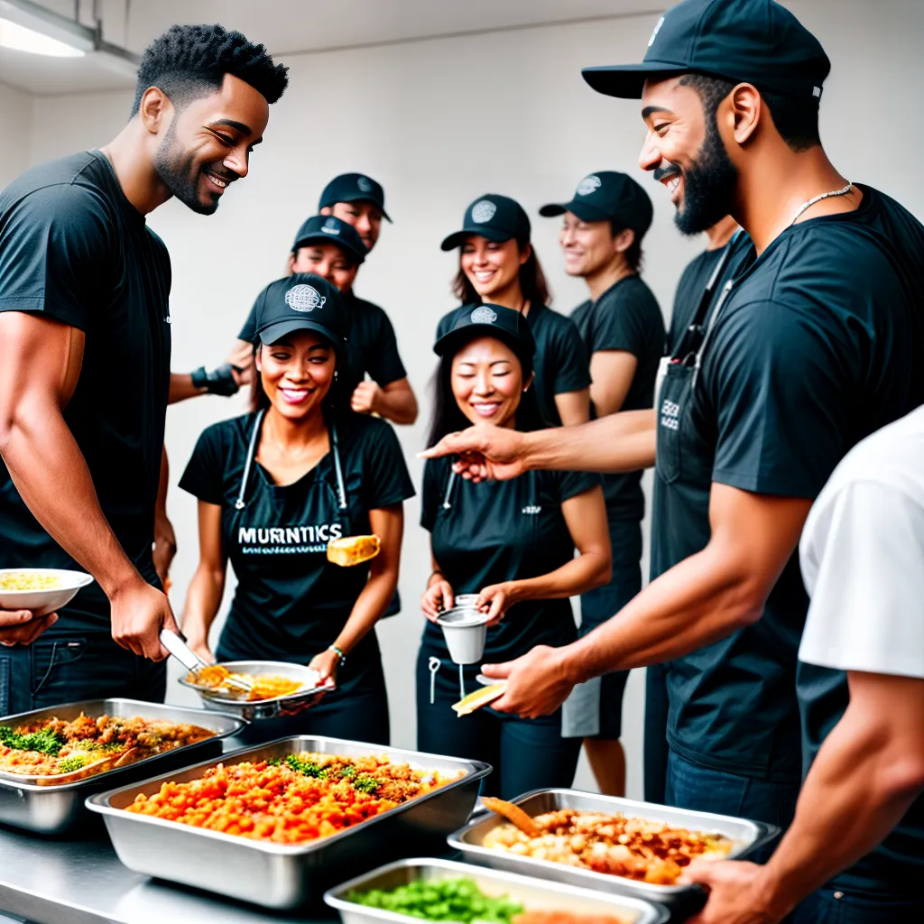 Fotos voluntarios servindo comida abrigo alegria