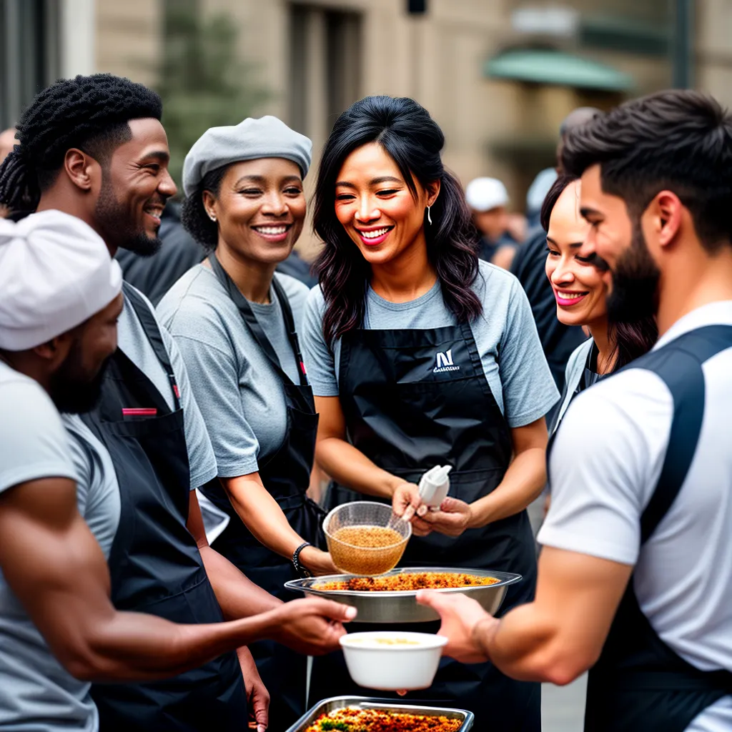 Fotos voluntarios servindo comida abrigo solidario