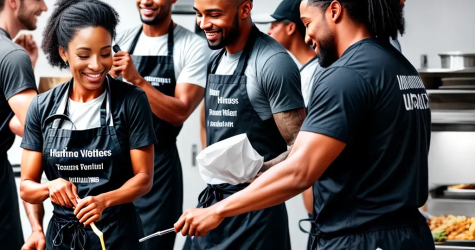 Fotos voluntarios servindo refeicao abrigo