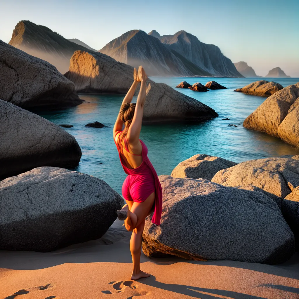 Fotos yoga praia sol nascente meditacao