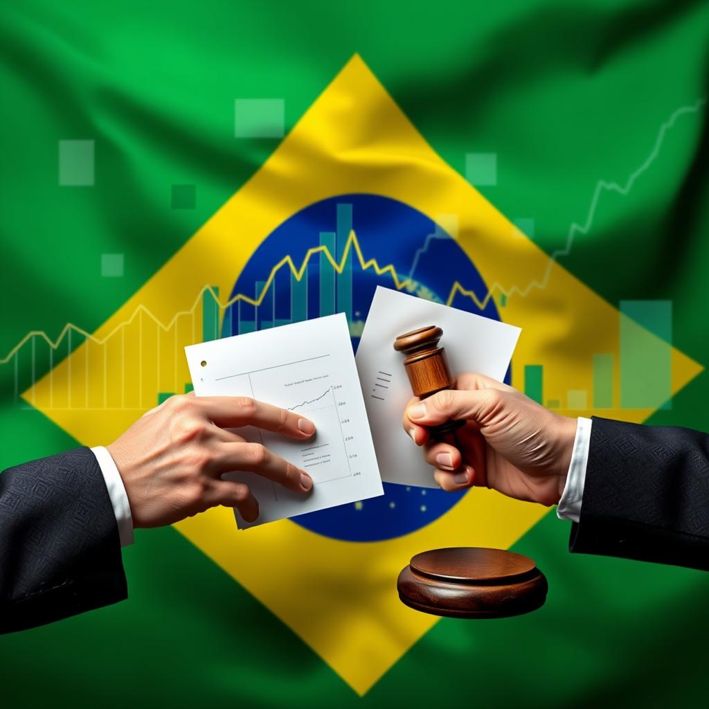 image Empresários estudando documentos sobre novas leis econômicas.