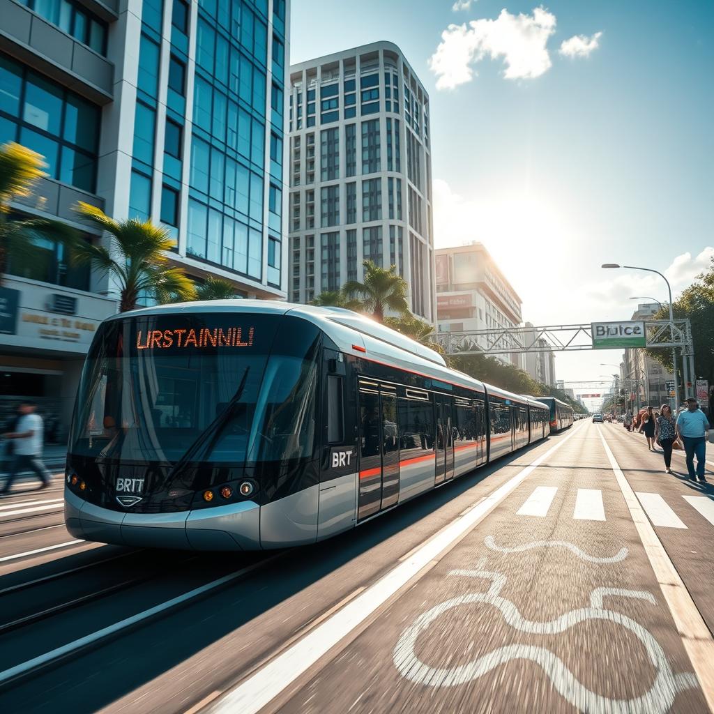 Ônibus moderno em corredor exclusivo