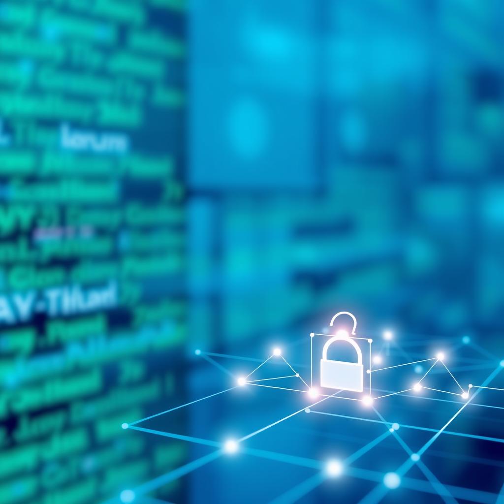 Representação visual da segurança e privacidade de dados online, com ícones de cadeado e dados protegidos.