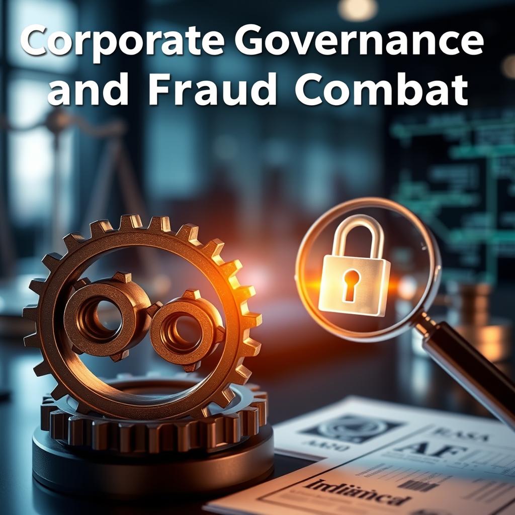 image Representação visual da interconexão entre governança corporativa, compliance e prevenção de fraudes, mostrando engrenagens e elementos legais.
