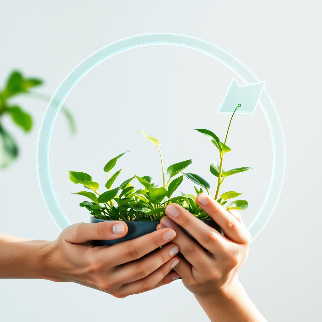 Pessoas colaborando em um ambiente de trabalho inovador com materiais reciclados ao fundo, simbolizando a Economia Circular.