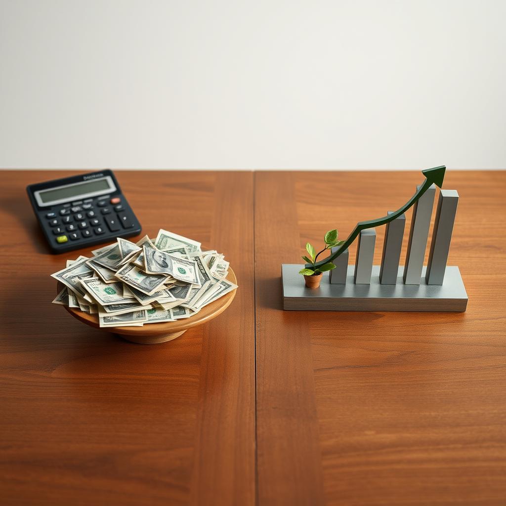 image Mãos colocando moedas em um cofrinho com um gráfico de crescimento ao fundo, simbolizando o crescimento do investimento através da disciplina orçamentária.