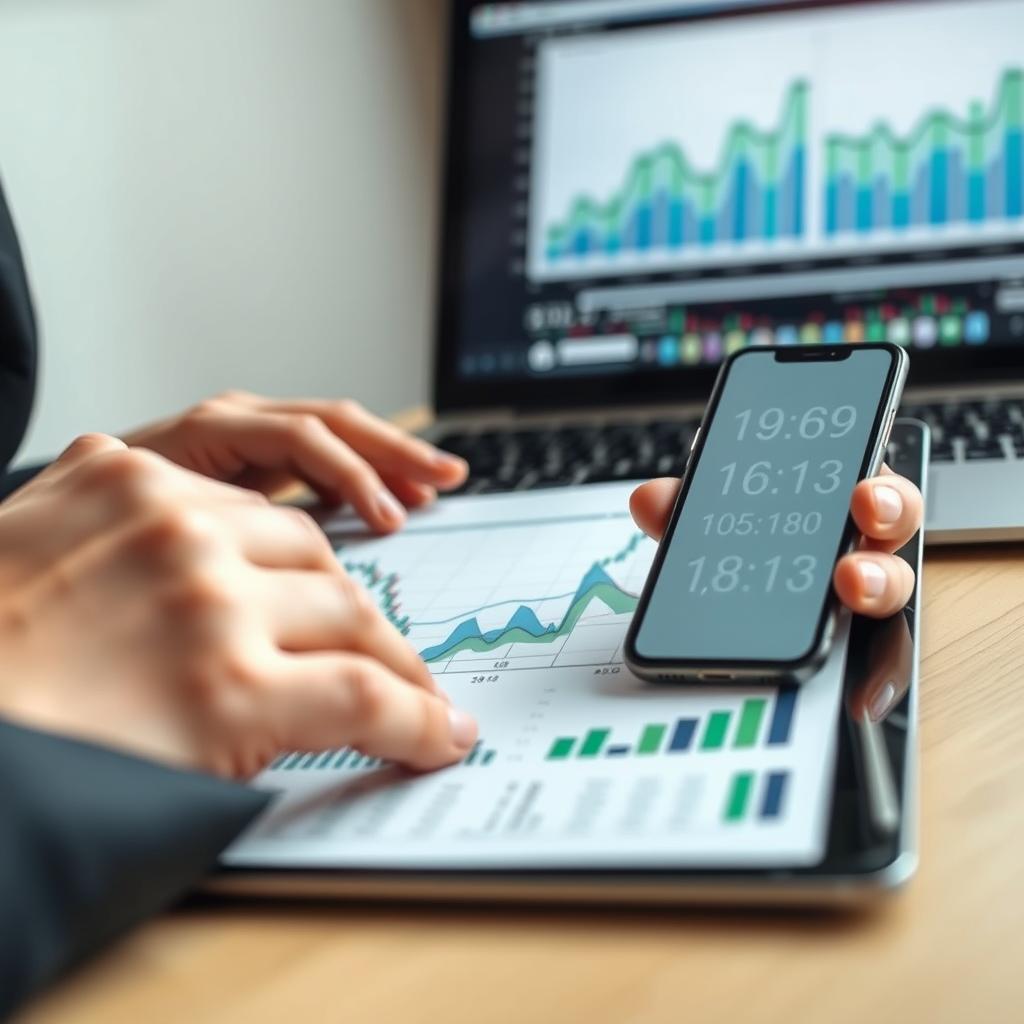 image Pessoa analisando gráficos de investimento ao lado de uma planilha de orçamento, simbolizando a conexão entre orçamento e decisões de investimento.
