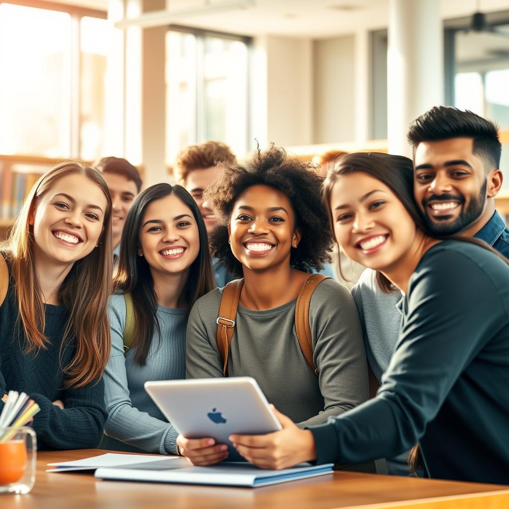 Jovens animados estudando juntos
