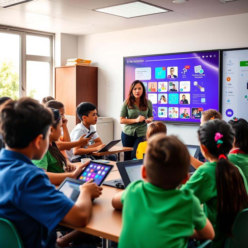 Alunos utilizando tablets em sala de aula em Roraima.