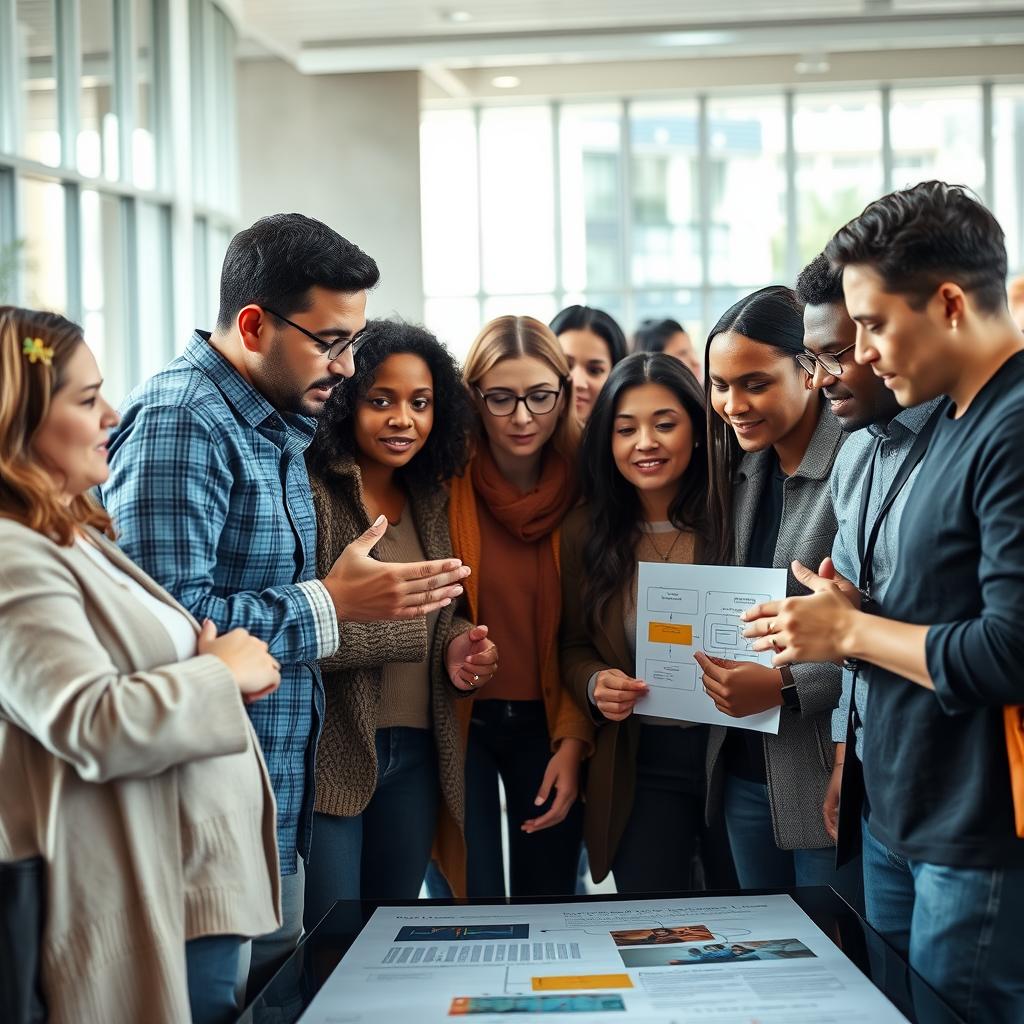 Grupo de pessoas diversas participando de uma reunião comunitária, algumas falando, outras ouvindo atentas.
