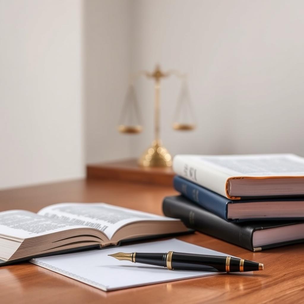 Pessoa pesquisando sobre direitos e deveres legais em um computador, com ícones jurídicos ao redor.