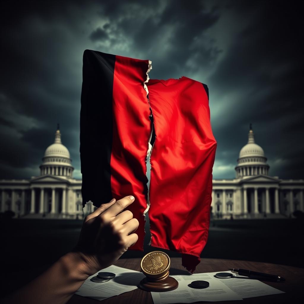 image Representação artística dos impactos da má conduta na esfera pública, mostrando recursos desviados e serviços essenciais precários.