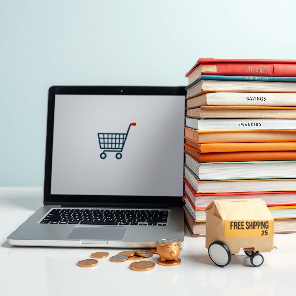 Pilha de livros ao lado de uma caixa de correio, simbolizando a chegada de compras online sem custo de frete.