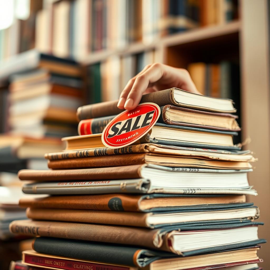 Pessoa garimpando livros em uma caixa de saldos em um sebo.